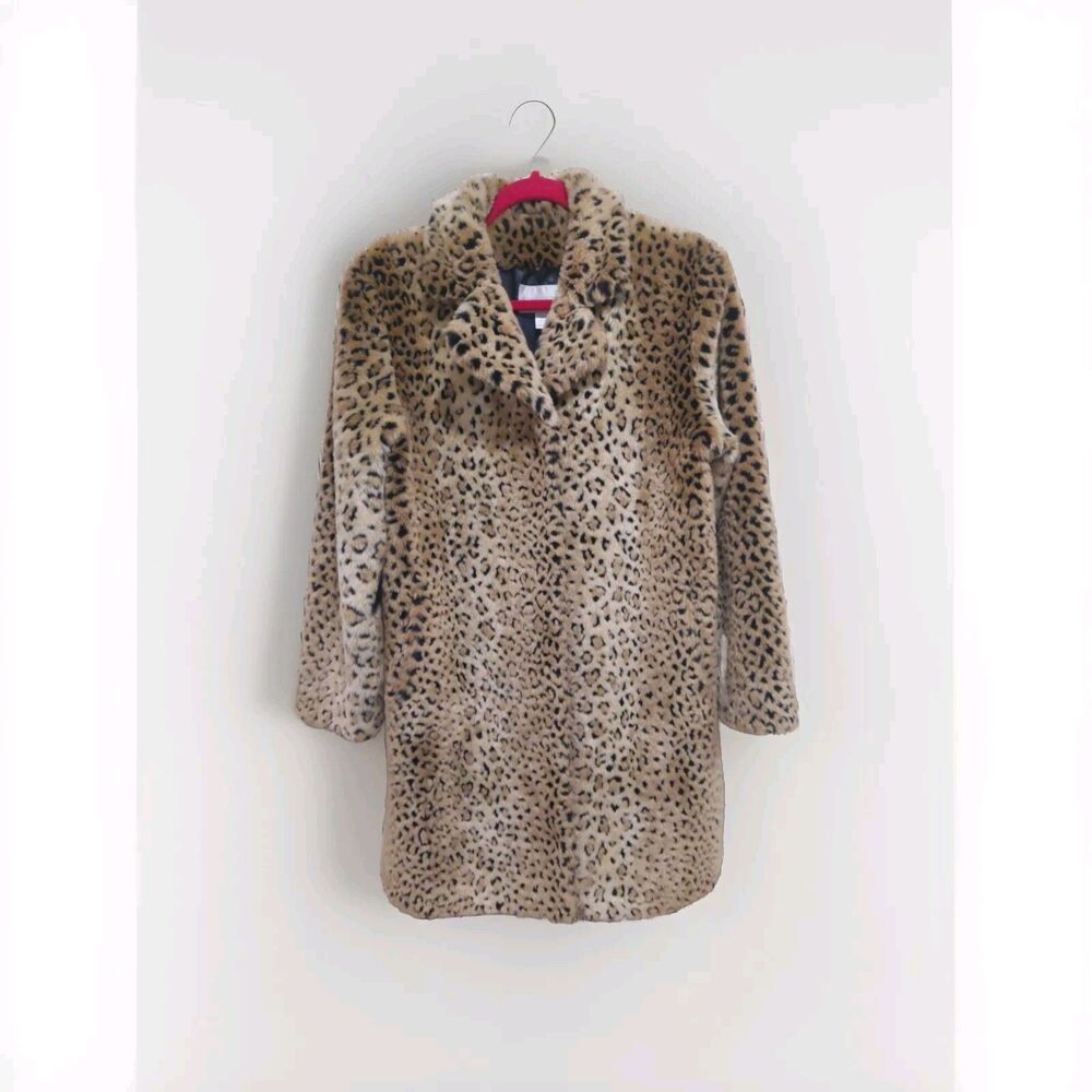 Worthington Super Soft luxurious Faux Fur Knee Length Coat Leopard Print Small